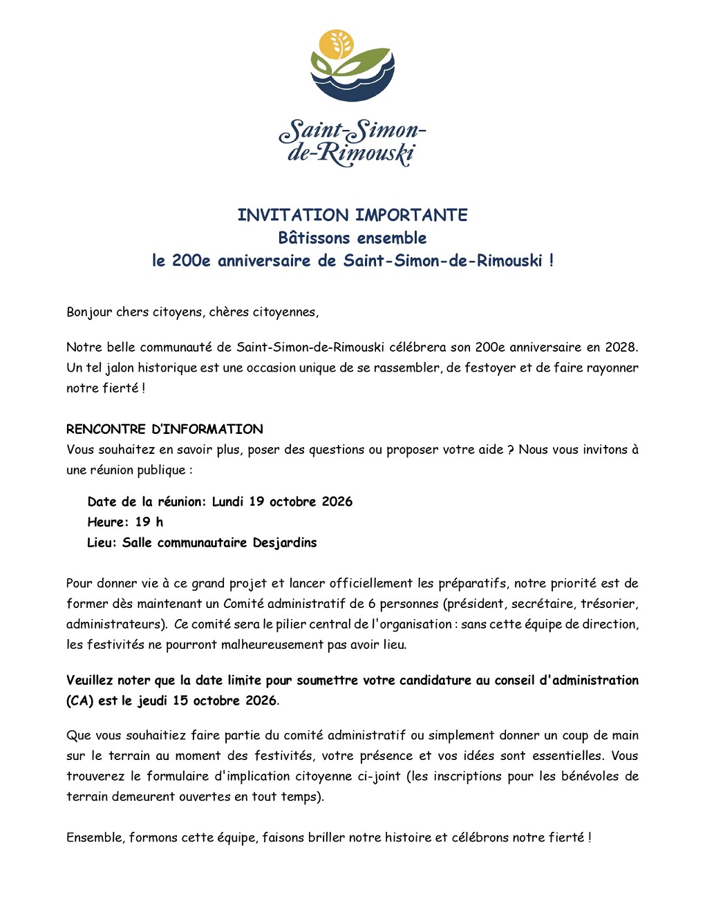 200EME - INVITATION IMPORTANTE